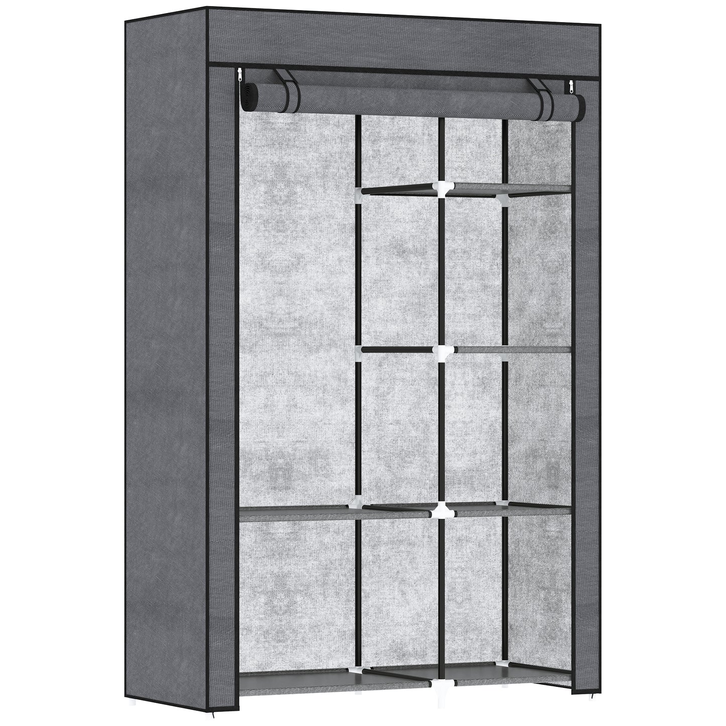 Photo of HOMCOM Fabric Wardrobe w/ Shelves Hanging Rail Foldable Wardrobe Dark Grey in Grey colour on a white background
