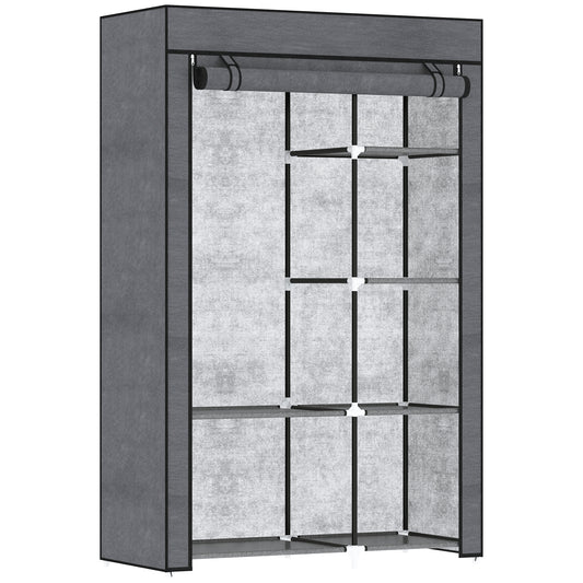 Photo of HOMCOM Fabric Wardrobe w/ Shelves Hanging Rail Foldable Wardrobe Dark Grey in Grey colour on a white background