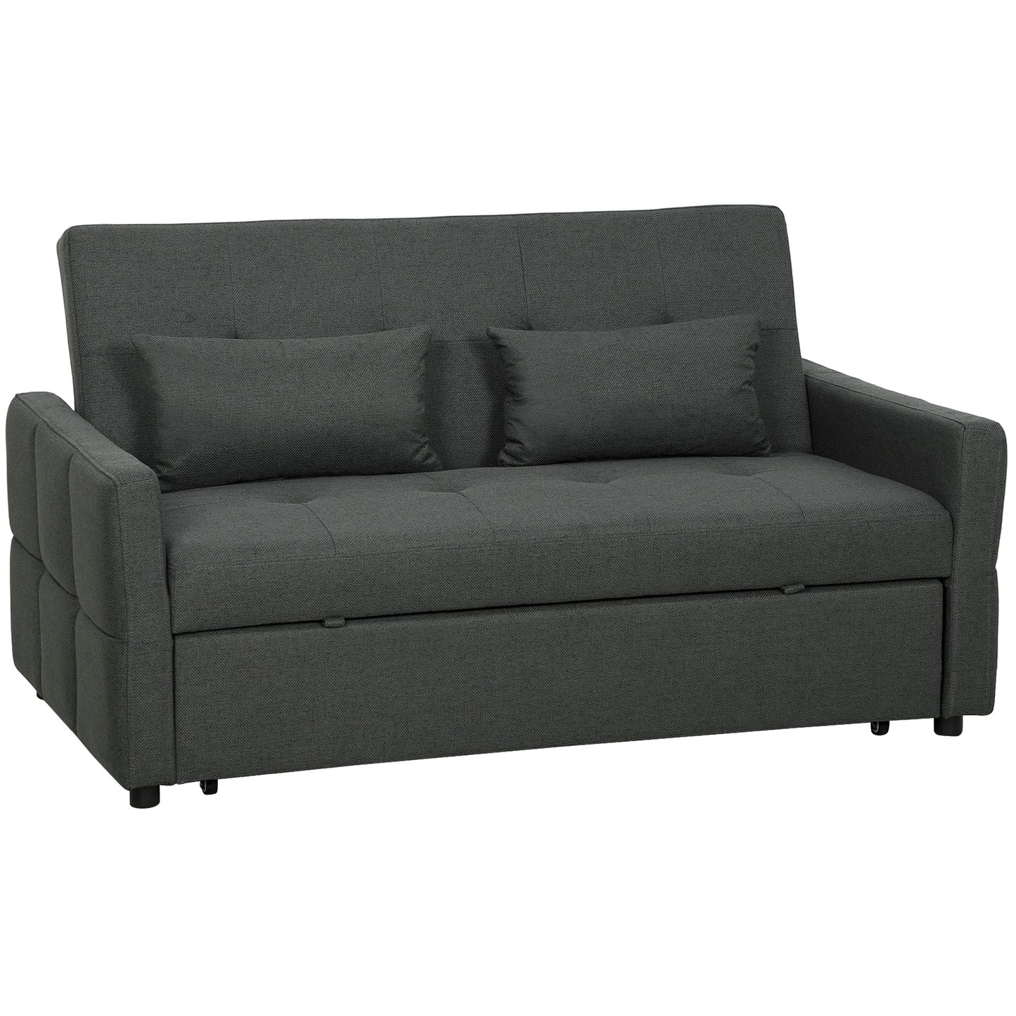 Photo of HOMCOM Three-Way Two-Seater Sofa Bed - Charcoal Grey in Grey colour on a white background