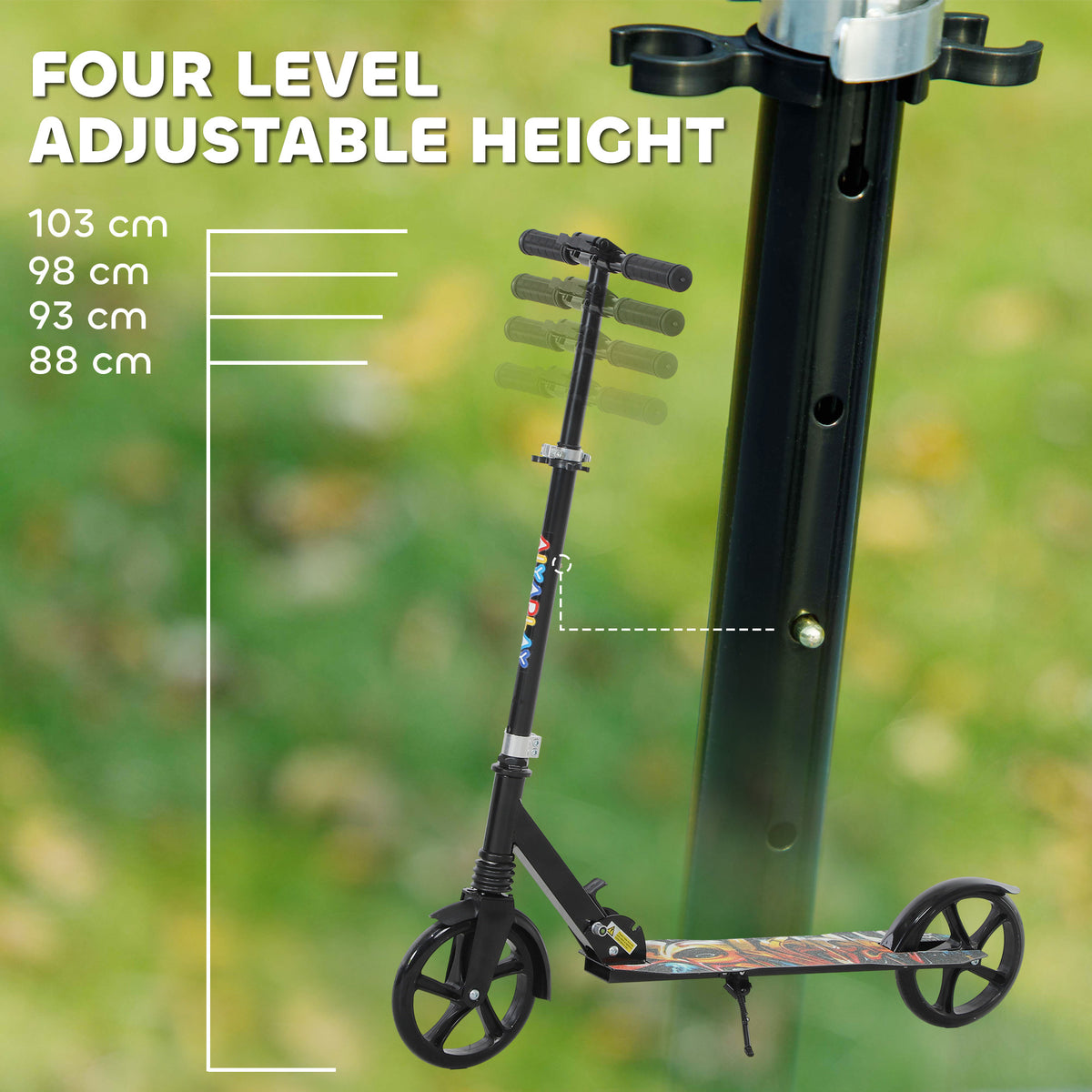 AIYAPLAY Foldable Kids Scooter with Adjustable Handlebar, 200mm Big Wheel, Rear Fender Brake, for Ages 6-12 Years, Black