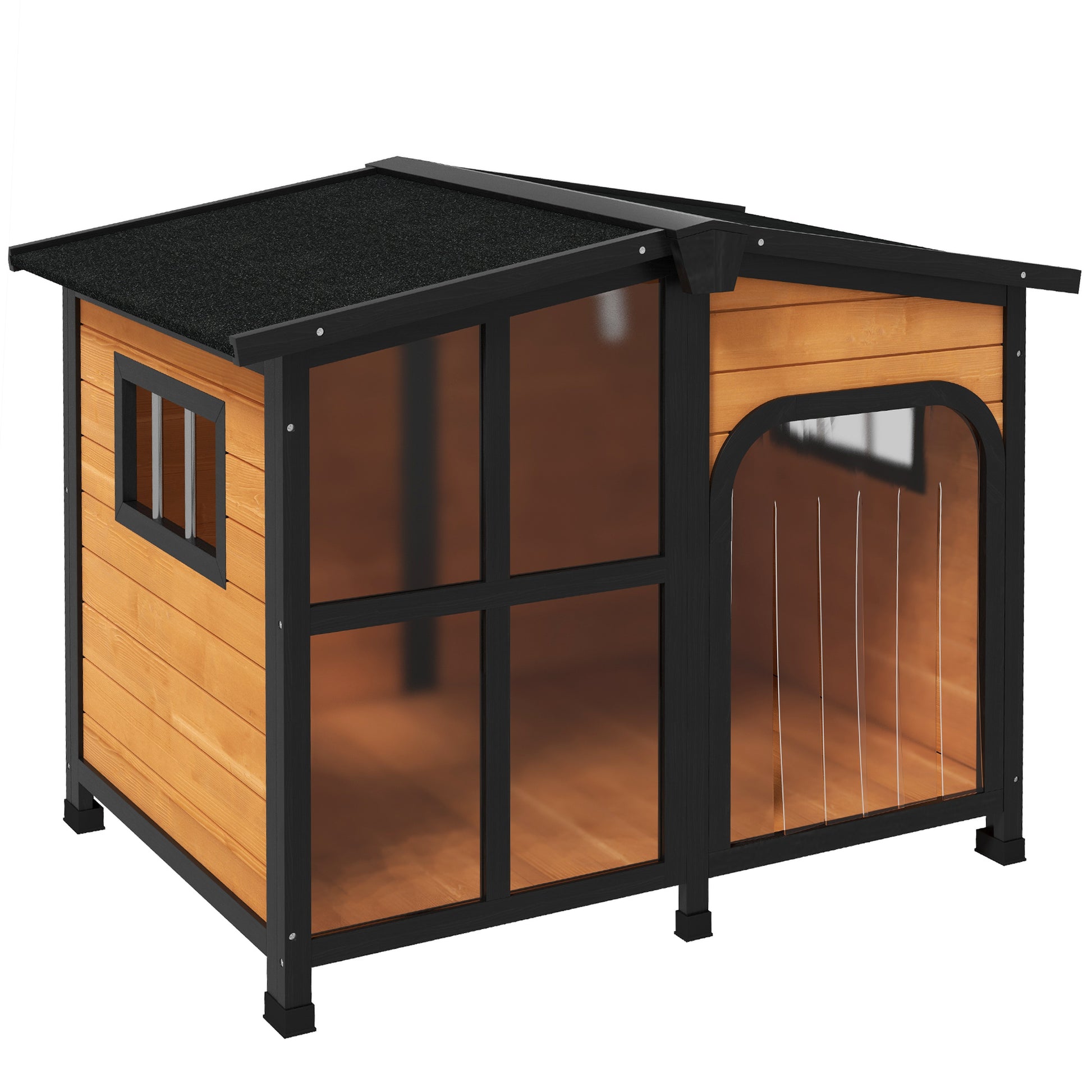 Photo of PawHut Wooden Dog Kennel with Removable Floor, Asphalt and Openable Roof, Large Window, for Large Dogs, Yellow in Yellow colour on a white background