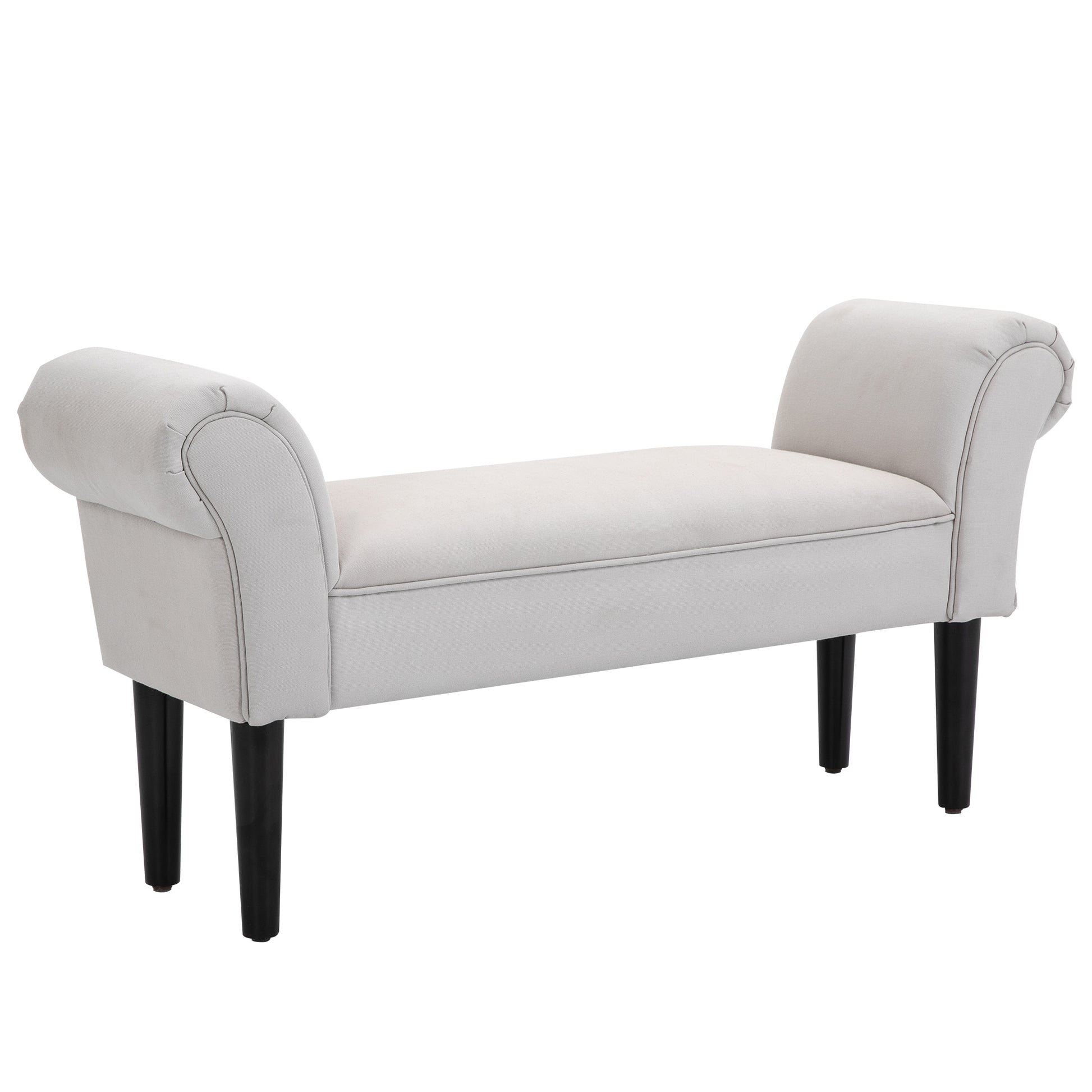Photo of HOMCOM End of Bed Bench, Upholstered Window Seat with Arms and Wooden Legs, Modern Shoe Bench for Entryway, Living Room, Bedroom, Greyish White in White colour on a white background
