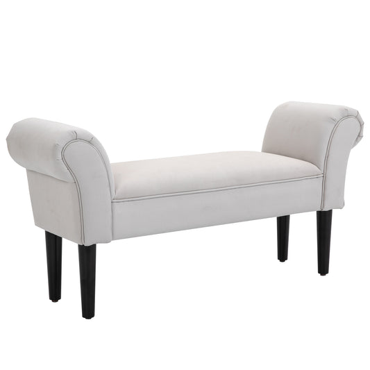 Photo of HOMCOM End of Bed Bench, Upholstered Window Seat with Arms and Wooden Legs, Modern Shoe Bench for Entryway, Living Room, Bedroom, Greyish White in White colour on a white background
