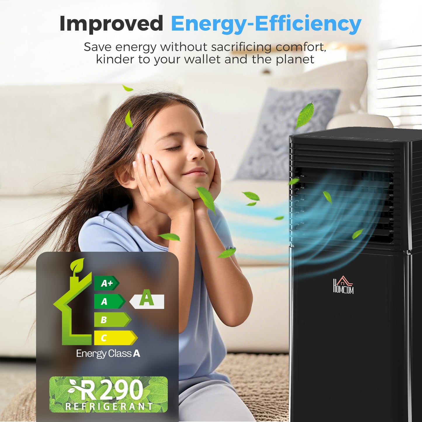 HOMCOM 8000 BTU 4-In-1 Portable Air Conditioner Unit Cooling Dehumidifying Ventilating  for Room up to 27m², with Fan, Remote, 24H Timer, Window Mount Kit, R290, A Energy Efficiency