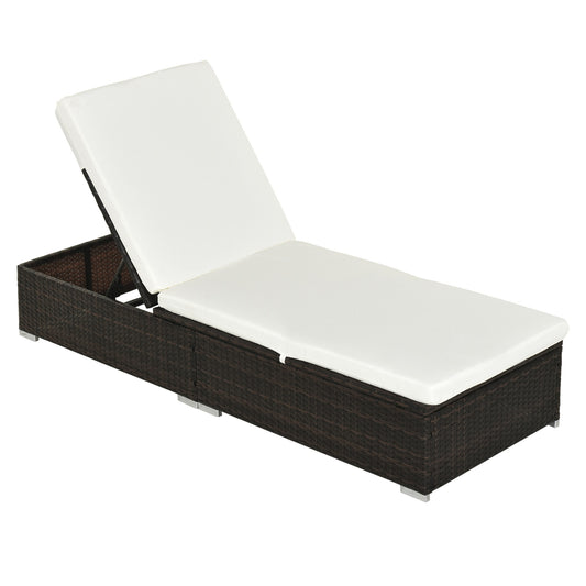 Photo of Outsunny PE Rattan Sun Lounger, Five-level Adjustable Recliner Bed Chair with Soft Padded Cushion for Patio, Garden, Mixed Brown in Brown colour on a white background