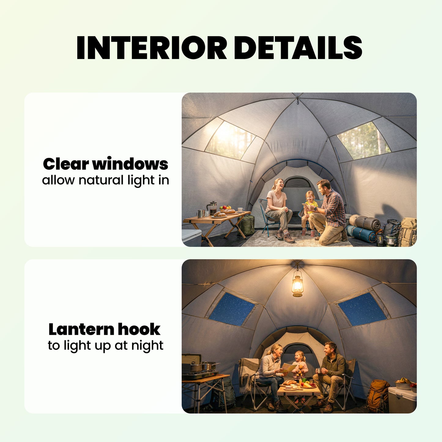 Outsunny 6-9 Man Large Tunnel Tent with 3 Bedrooms, Living Area and Porch, Light Grey