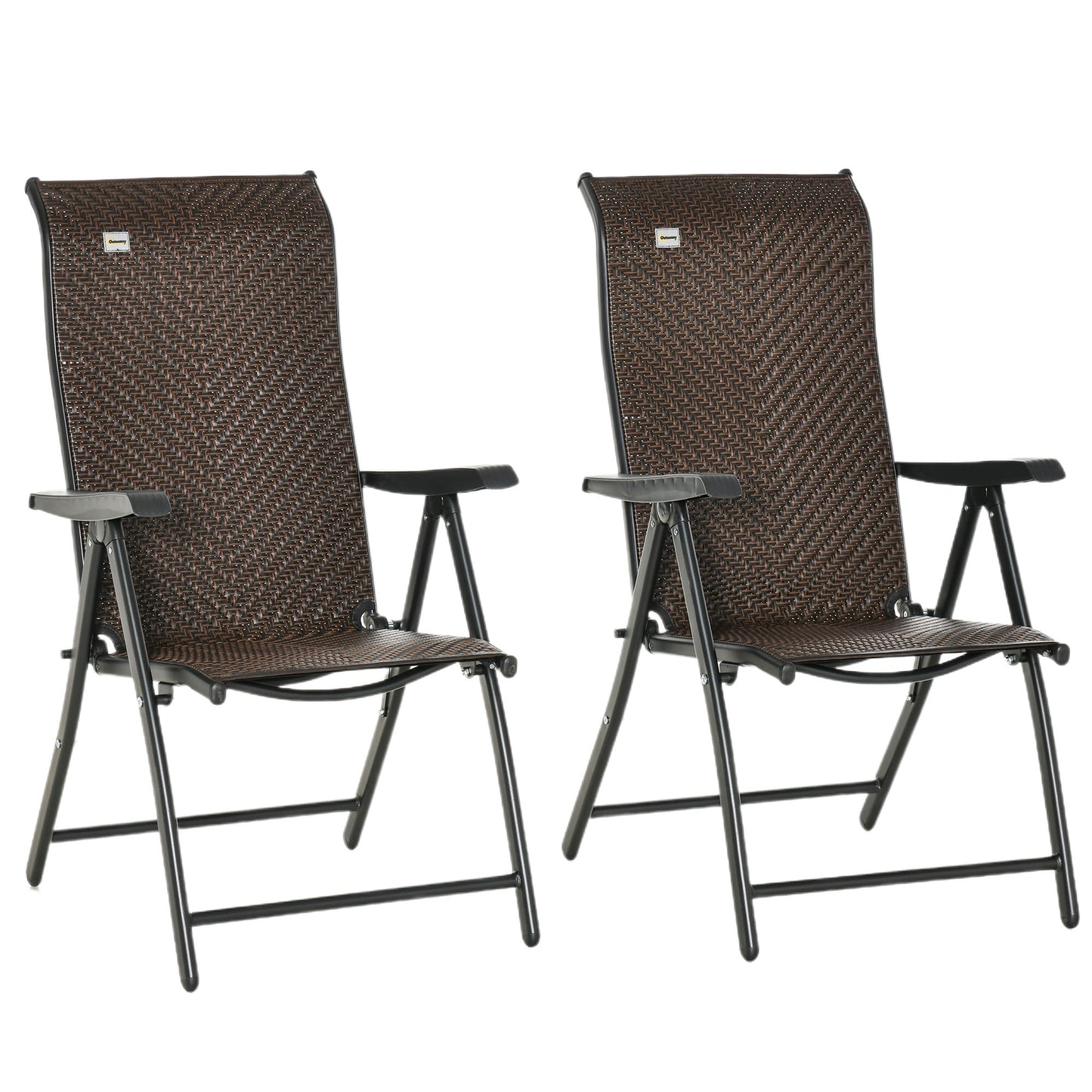 Photo of Outsunny Set of Two Folding Garden Chairs, with Seven-Position Adjustable Backs - Brown in Brown colour on a white background