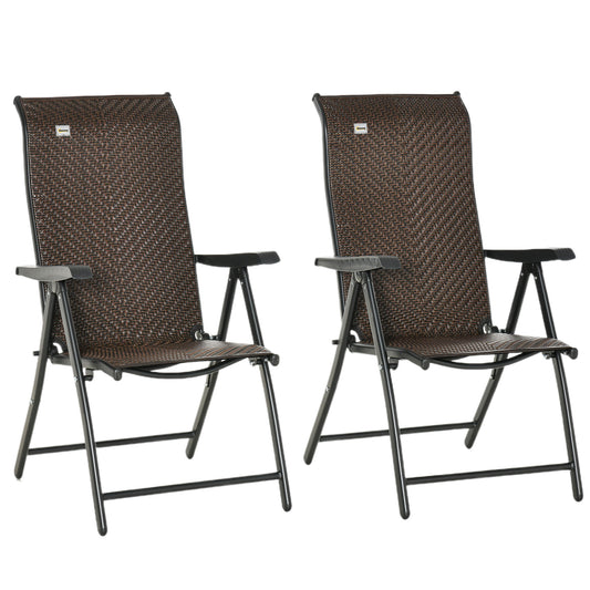 Photo of Outsunny Set of Two Folding Garden Chairs, with Seven-Position Adjustable Backs - Brown in Brown colour on a white background