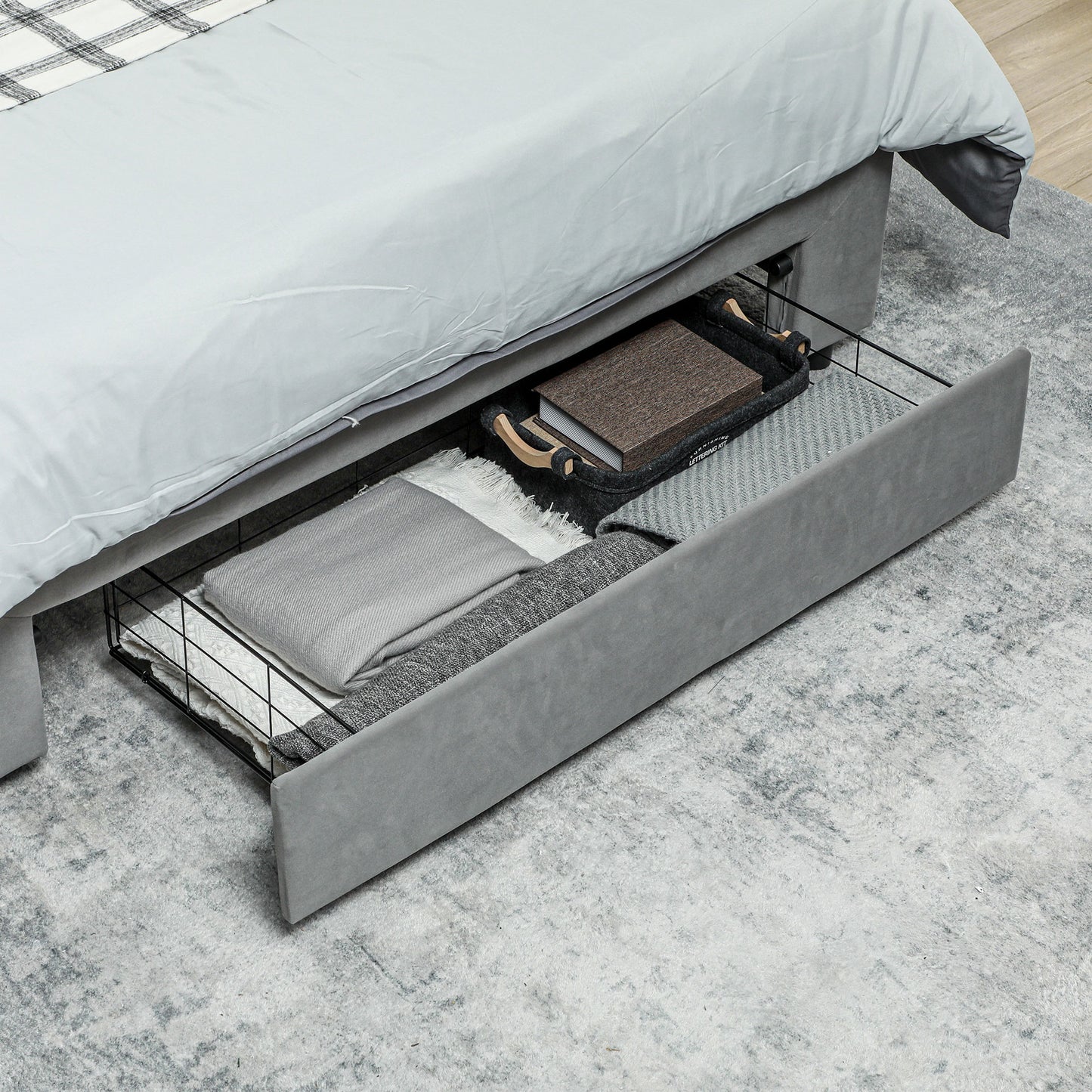 HOMCOM Double Size Ottoman Bed Frame 140W x 193.5D x 95Hcm with Front Drawer - Grey