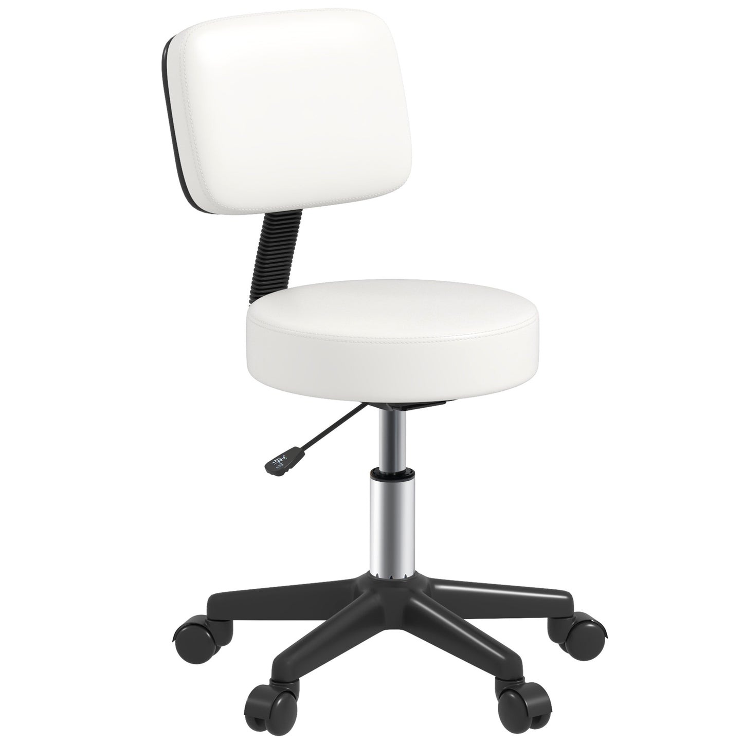 Photo of HOMCOM Beautician's Swivel Salon Chair w/ Padded Seat Back 5 Wheels Adjustable Height Salon Hairdressers Tattoo Spa Rolling Cushion Professional 48cm White in White colour on a white background