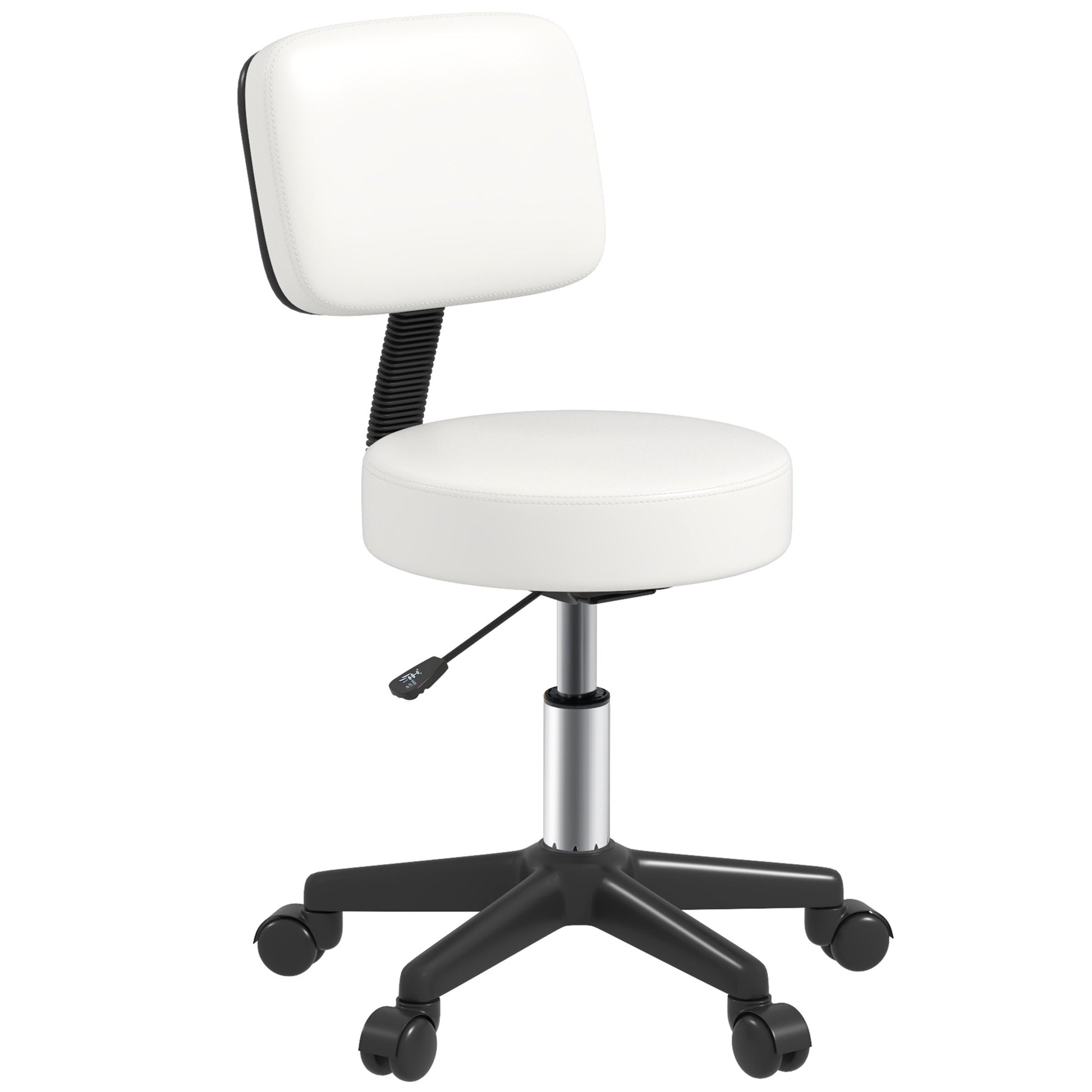 Photo of HOMCOM Beautician's Swivel Salon Chair w/ Padded Seat Back 5 Wheels Adjustable Height Salon Hairdressers Tattoo Spa Rolling Cushion Professional 48cm White in White colour on a white background