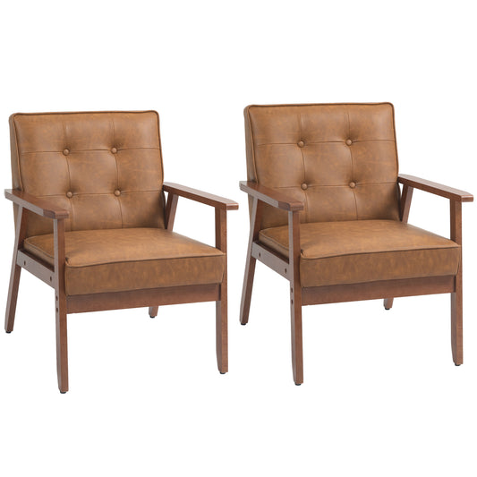 Photo of HOMCOM 2 Pack Retro-Style Accent Chair, with Faux Leather Seat - Brown in Brown colour on a white background