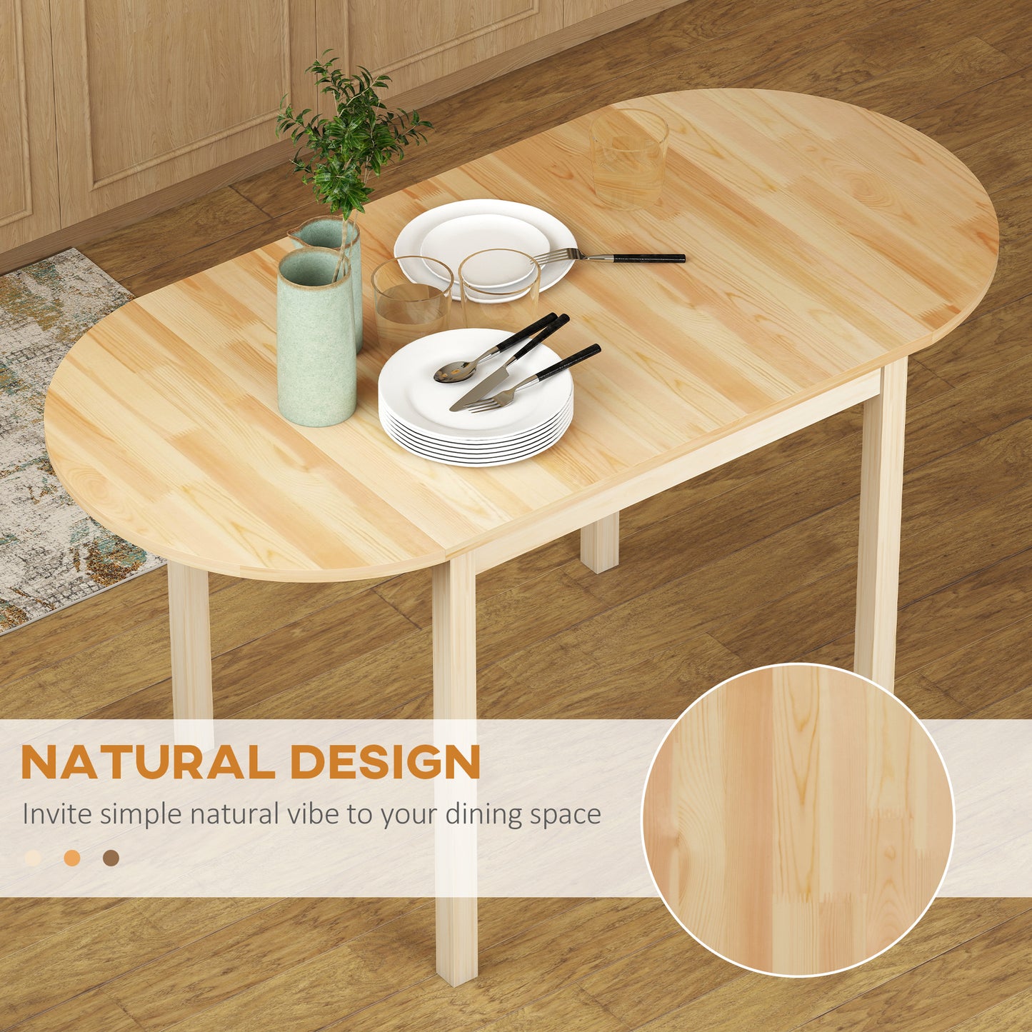HOMCOM 4-6 Person Wooden Drop-Leaf Table - Natural Finish