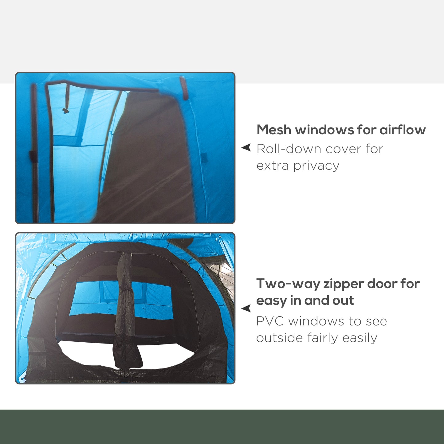 Outsunny 3-4 Man Tunnel Tent, Two Room Camping Tent with Windows, Portable Carry Bag, for Fishing, Hiking, Sports, Festival - Blue