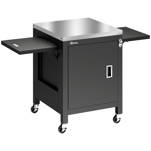 Photo of Outsunny Outdoor Grill Cart with Stainless Steel Tabletop, BBQ Table with a Cabinet, Towel Holder, Bottle Opener, Black in Black colour on a white background