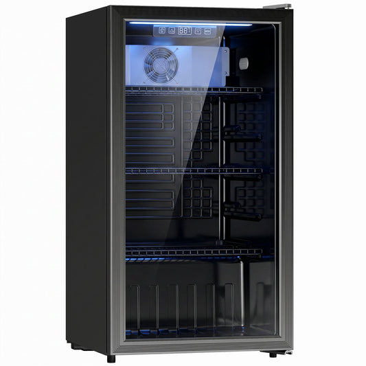 Photo of HOMCOM 90L Drinks Fridge, 139 Can Under Counter Freestanding Beer Fridge with LED Light in Light colour on a white background