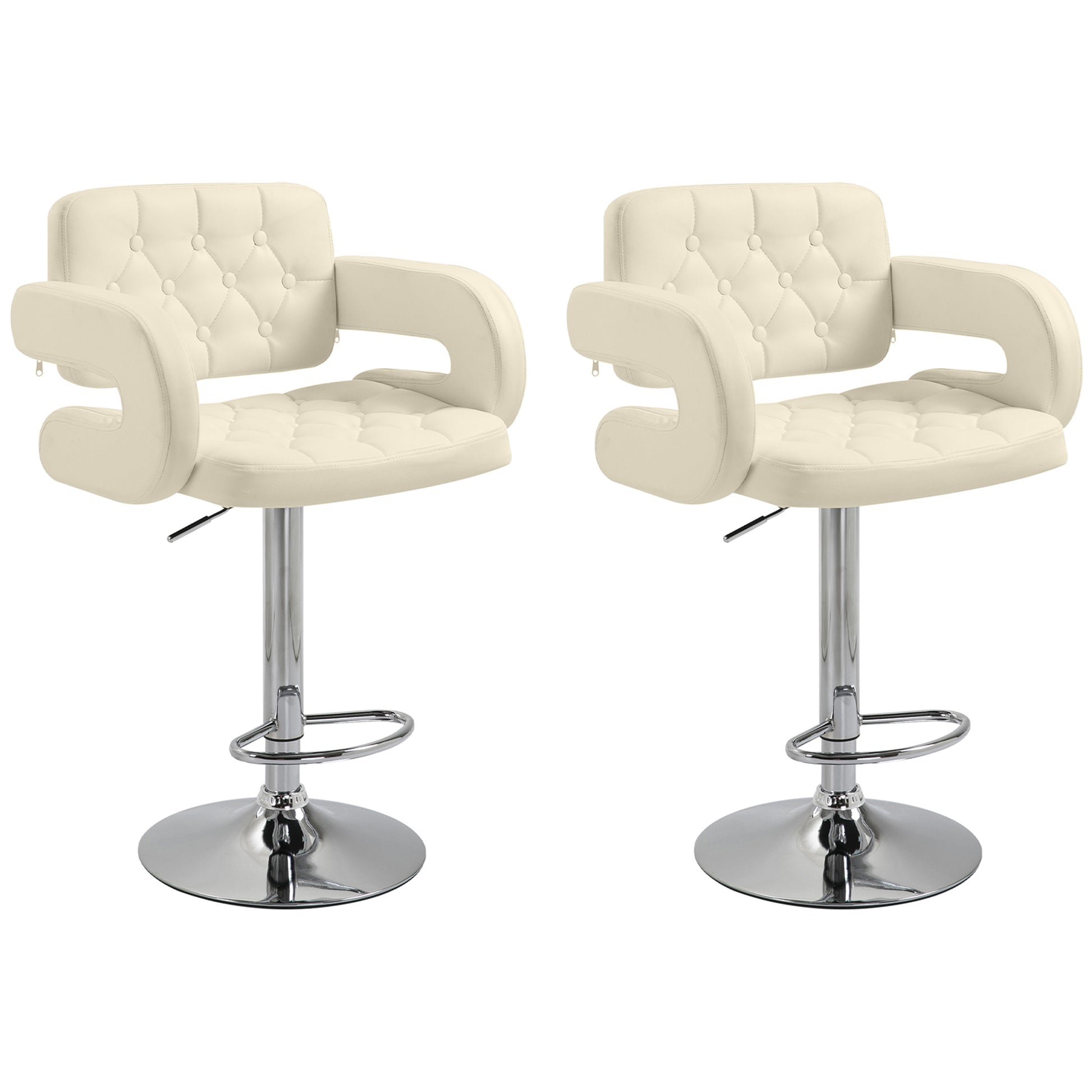 Photo of Upholstered Swivel Bar Stool, Set of 2 Height Adjustable Barstool with Back, Armrest, Footrest for Kitchen, White in White colour on a white background