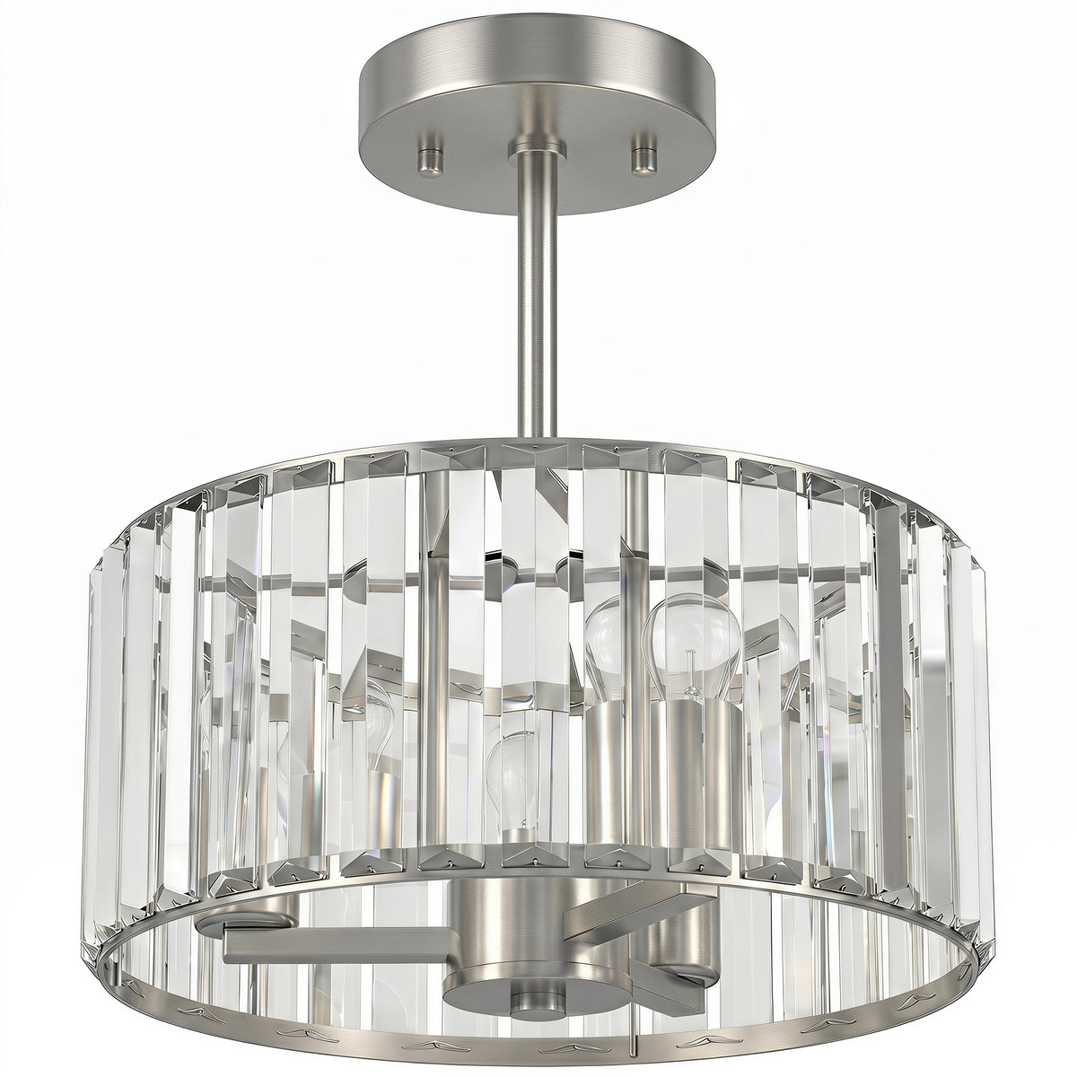 Photo of HOMCOM Semi Flush Mount Modern Crystal Chandelier Ceiling Light, Crystal Ceiling Light Fixture with E14 Base, Silver Tone in Tone colour on a white background