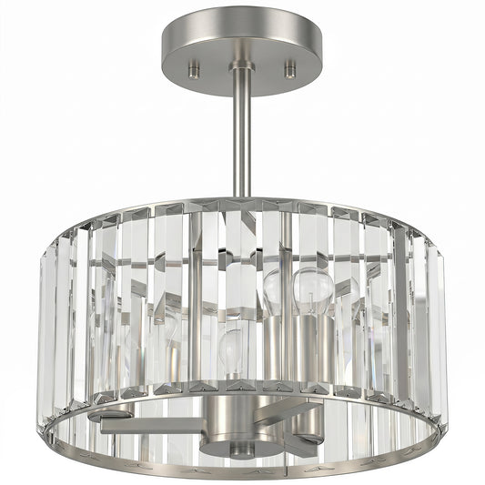Photo of HOMCOM Semi Flush Mount Modern Crystal Chandelier Ceiling Light, Crystal Ceiling Light Fixture with E14 Base, Silver Tone in Tone colour on a white background