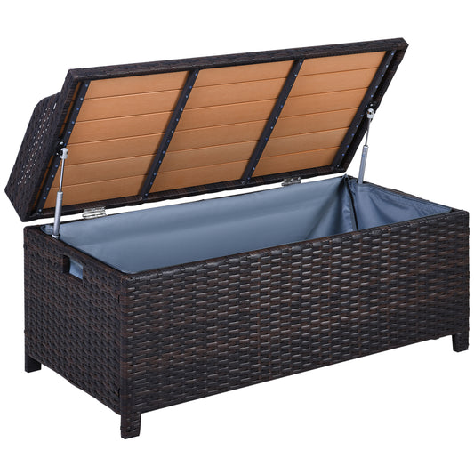 Photo of Outsunny 130 L Rattan Garden Storage Box, with Seat - Mixed Brown in Brown colour on a white background