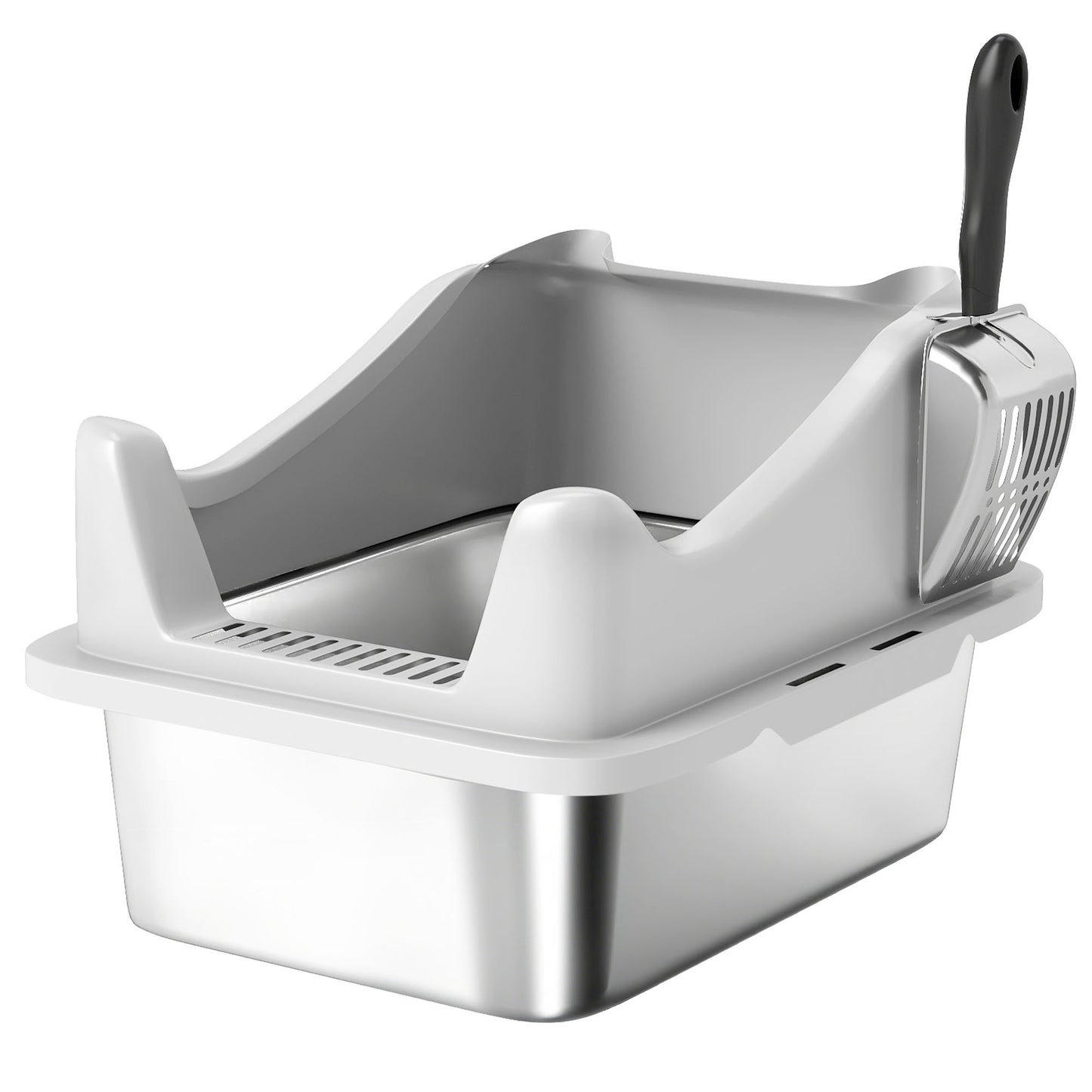 Photo of PawHut Stainless Steel Cat Litter Box with High Sides, Metal Scoop, 43 x 33 x 25 cm in cm colour on a white background