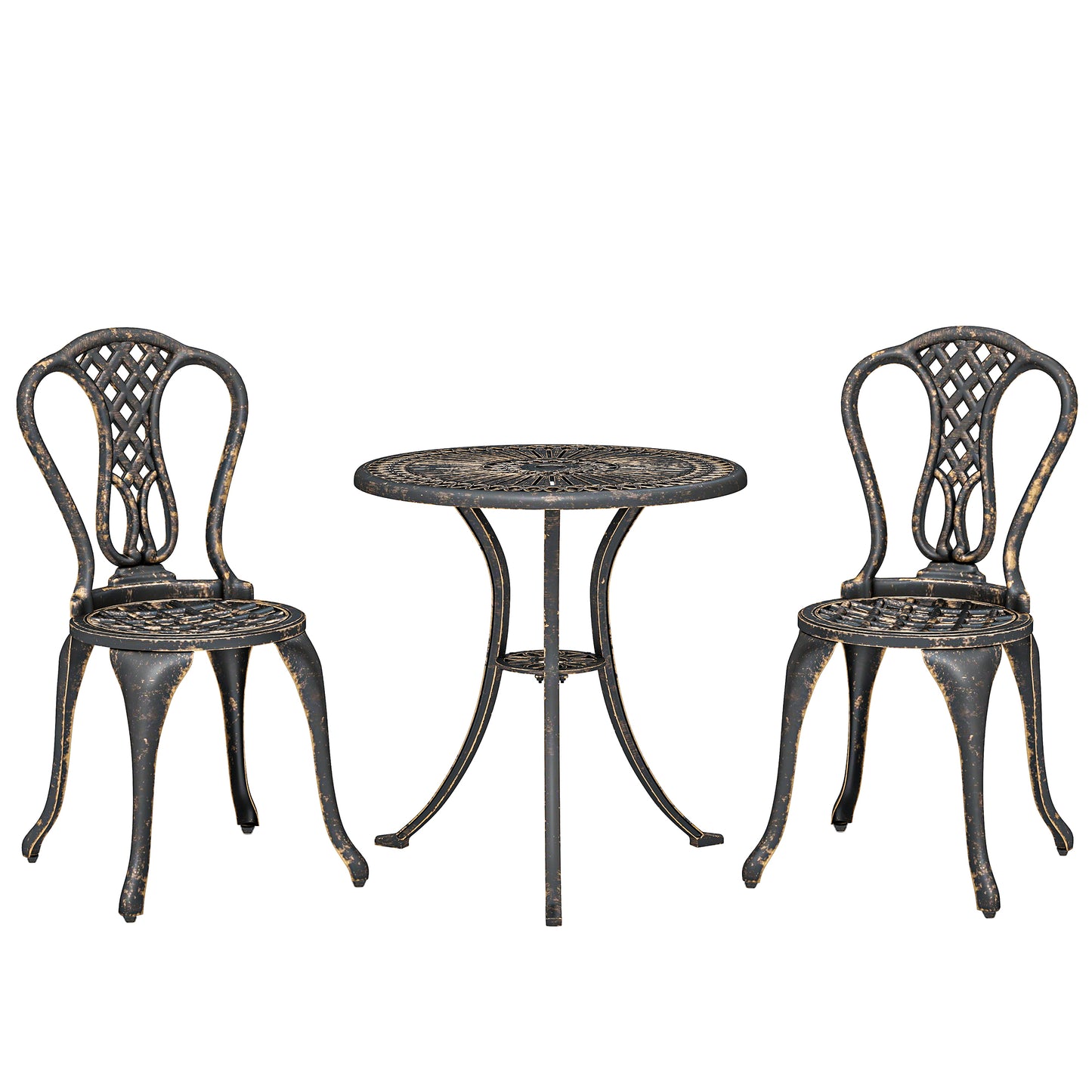 Photo of Outsunny Outdoor Bistro Set for 2 Cast Aluminium Patio Furniture with Round Table Umbrella Hole Brown in Brown colour on a white background