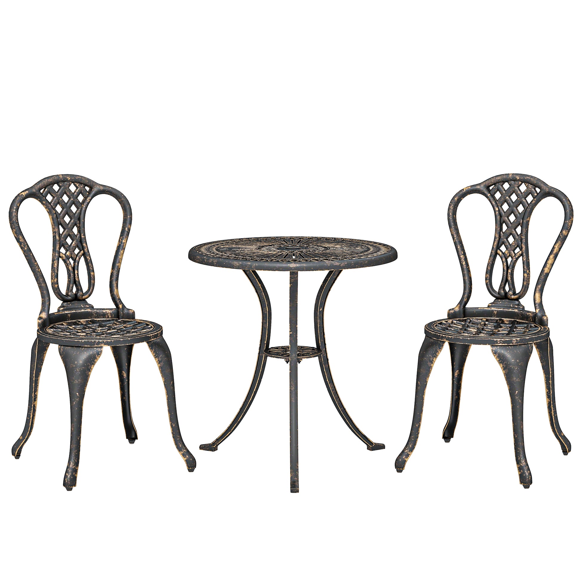 Photo of Outsunny Outdoor Bistro Set for 2 Cast Aluminium Patio Furniture with Round Table Umbrella Hole Brown in Brown colour on a white background