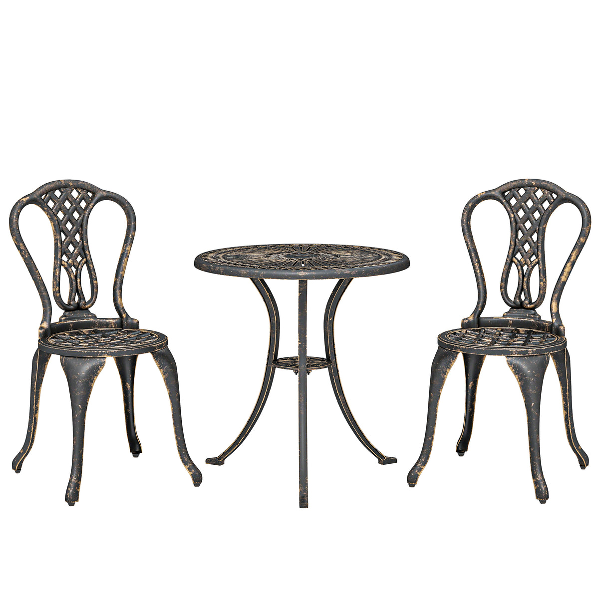 Photo of Outsunny 3 Piece Patio Cast Aluminium Bistro Set Garden Outdoor Furniture Table and Chairs Shabby Chic Style, Bronze Tone in Tone colour on a white background