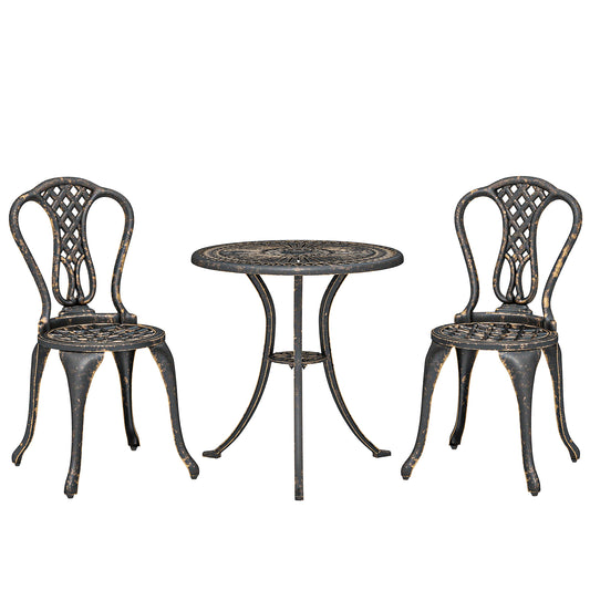 Photo of Outsunny 3 Piece Patio Cast Aluminium Bistro Set Garden Outdoor Furniture Table and Chairs Shabby Chic Style, Bronze Tone in Tone colour on a white background