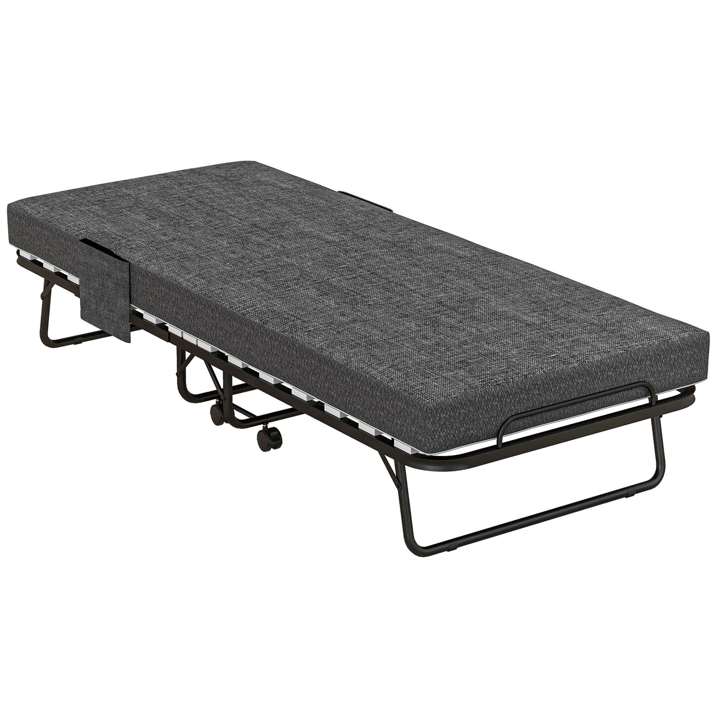 Photo of HOMCOM Single Steel Frame Folding Bed, with Wheels - Black/Grey in Black/Grey colour on a white background