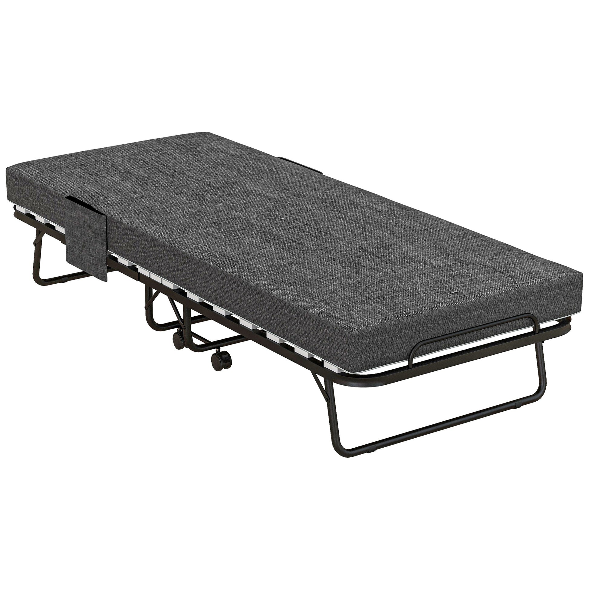 Photo of HOMCOM Single Steel Frame Folding Bed, with Wheels - Black/Grey in Black/Grey colour on a white background