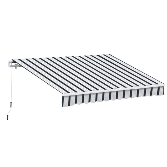 Photo of Outsunny Manual Retractable Awning, 4x3 m-Blue/White in m-Blue/White colour on a white background