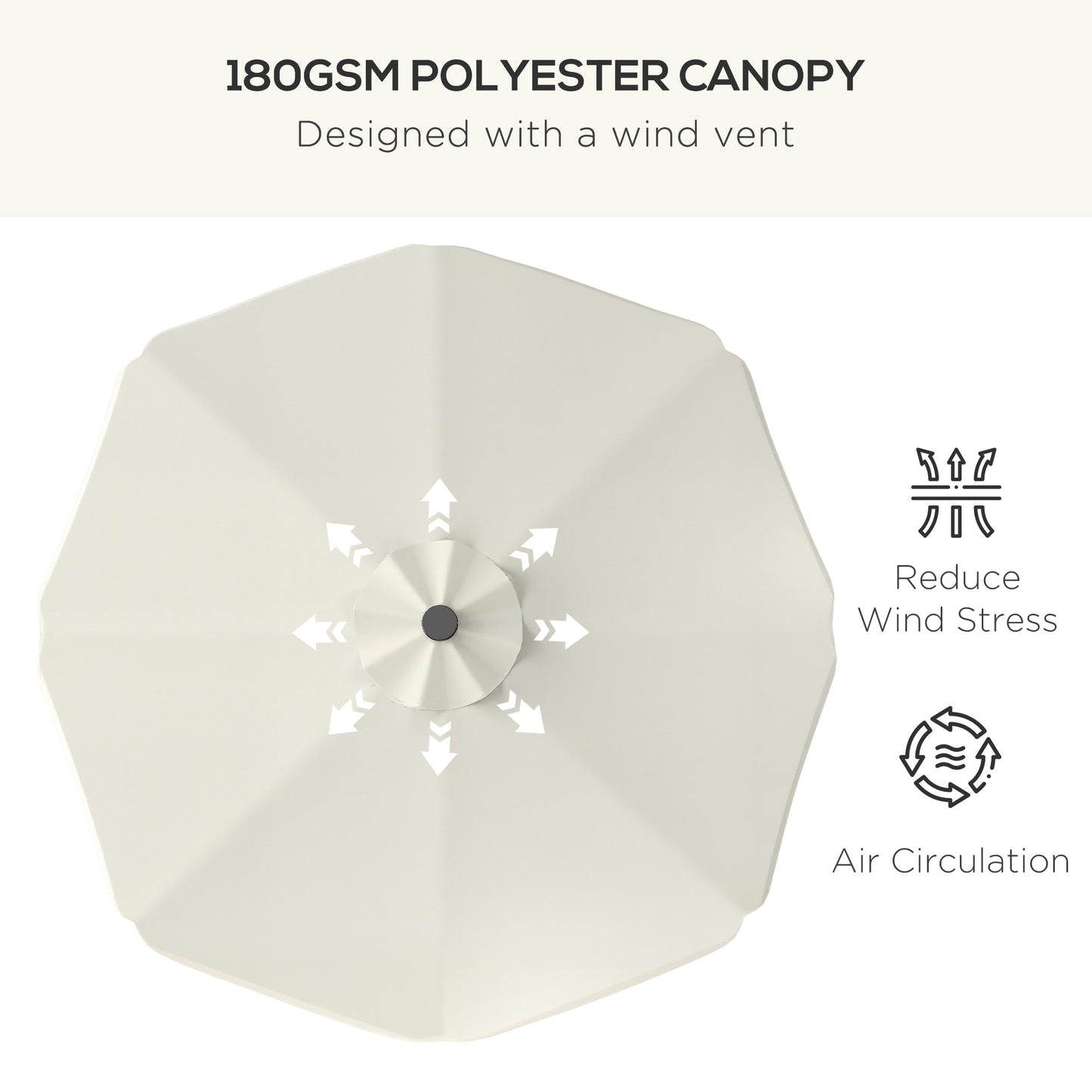 Outsunny Solar Patio Umbrella with LED and Tilt, Outdoor Market Table Umbrella Parasol with Crank, 3 x 3 (m), Cream White