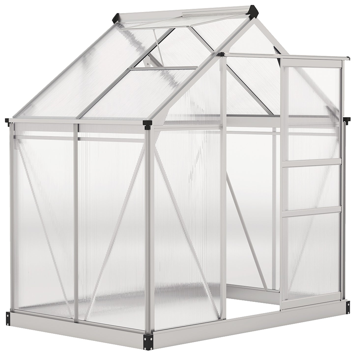 Photo of Outsunny Polycarbonate Greenhouse, Large Walk-In Green House with Slide Door and Window, Aluminium Frame, 6x4ft, Silver Tone in Tone colour on a white background