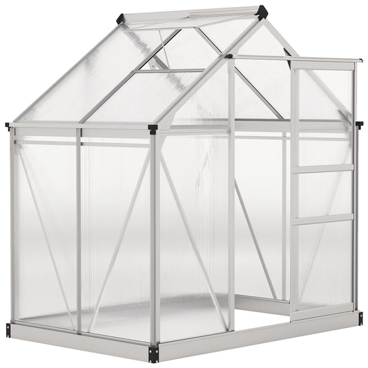 Photo of Outsunny Polycarbonate Greenhouse, Large Walk-In Green House with Slide Door and Window, Aluminium Frame, 6x4ft, Silver Tone in Tone colour on a white background