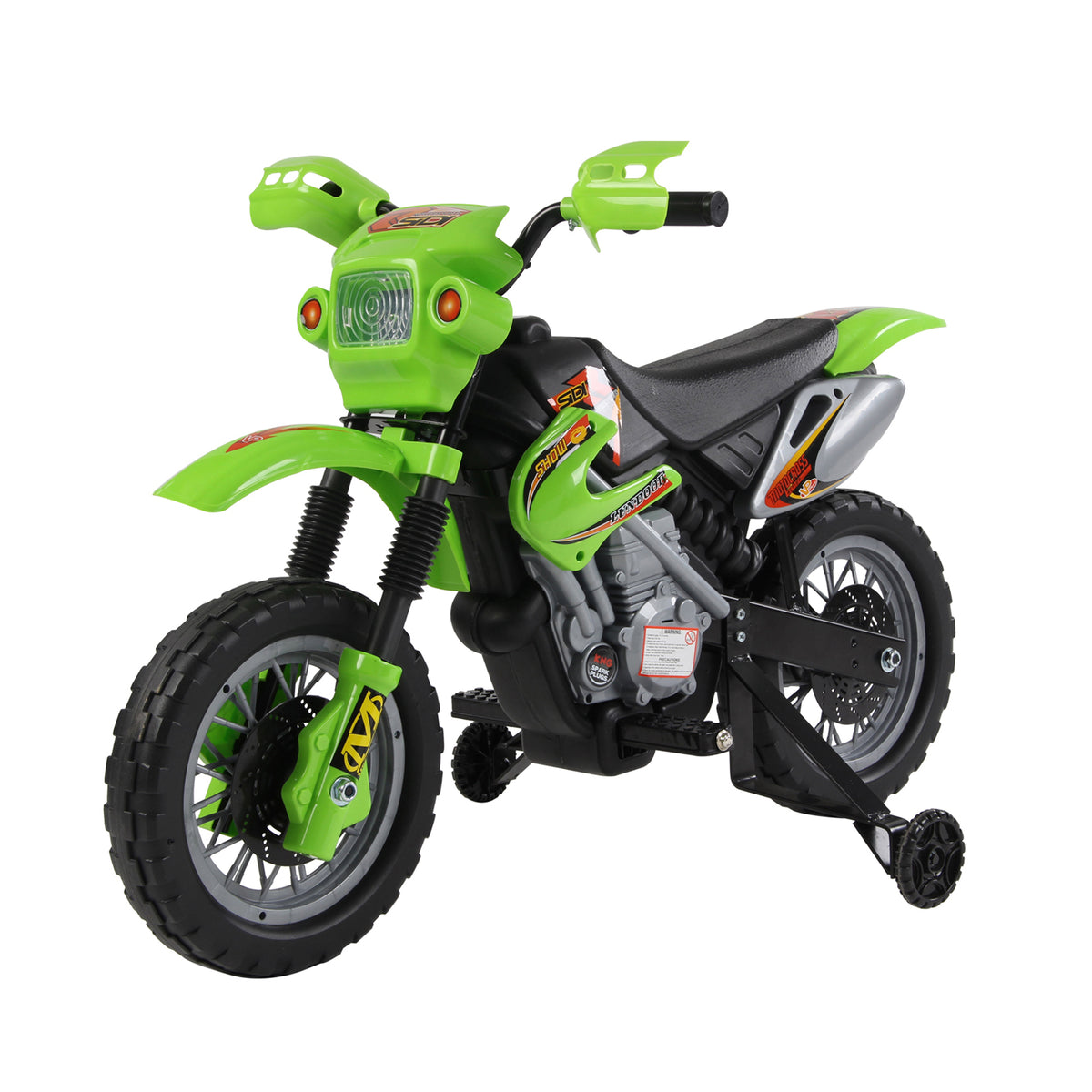 Photo of HOMCOM Kids Electric Motorbike, 6V Battery Powered Ride on Motorcycle with Training Wheels, Start-up Button, Pedal, Gift for Boys and Girls Ages 3-6 Years, Green in Green colour on a white background