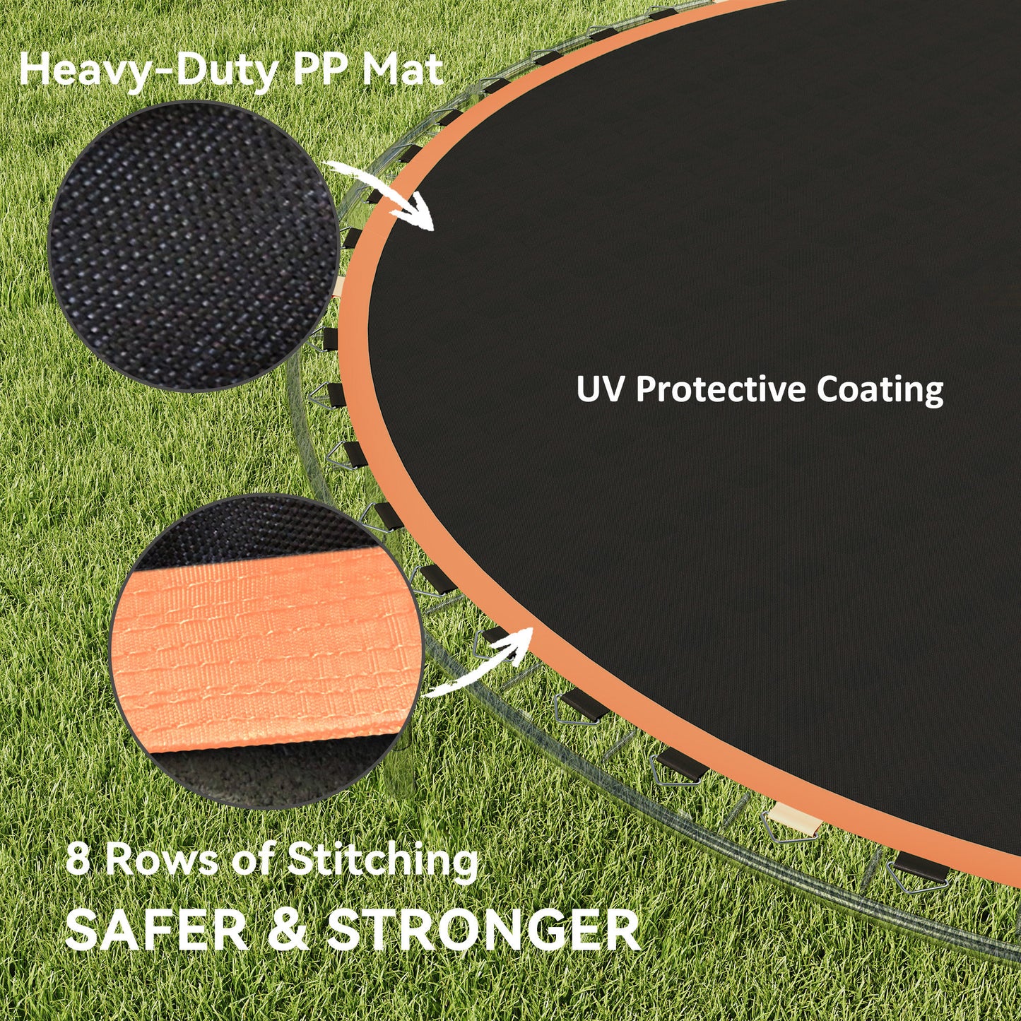 SPORTNOW Trampoline Replacement Mat with Spring Pull Tool, 42 V-Hooks, for 8ft Trampoline using 14cm Springs, Orange