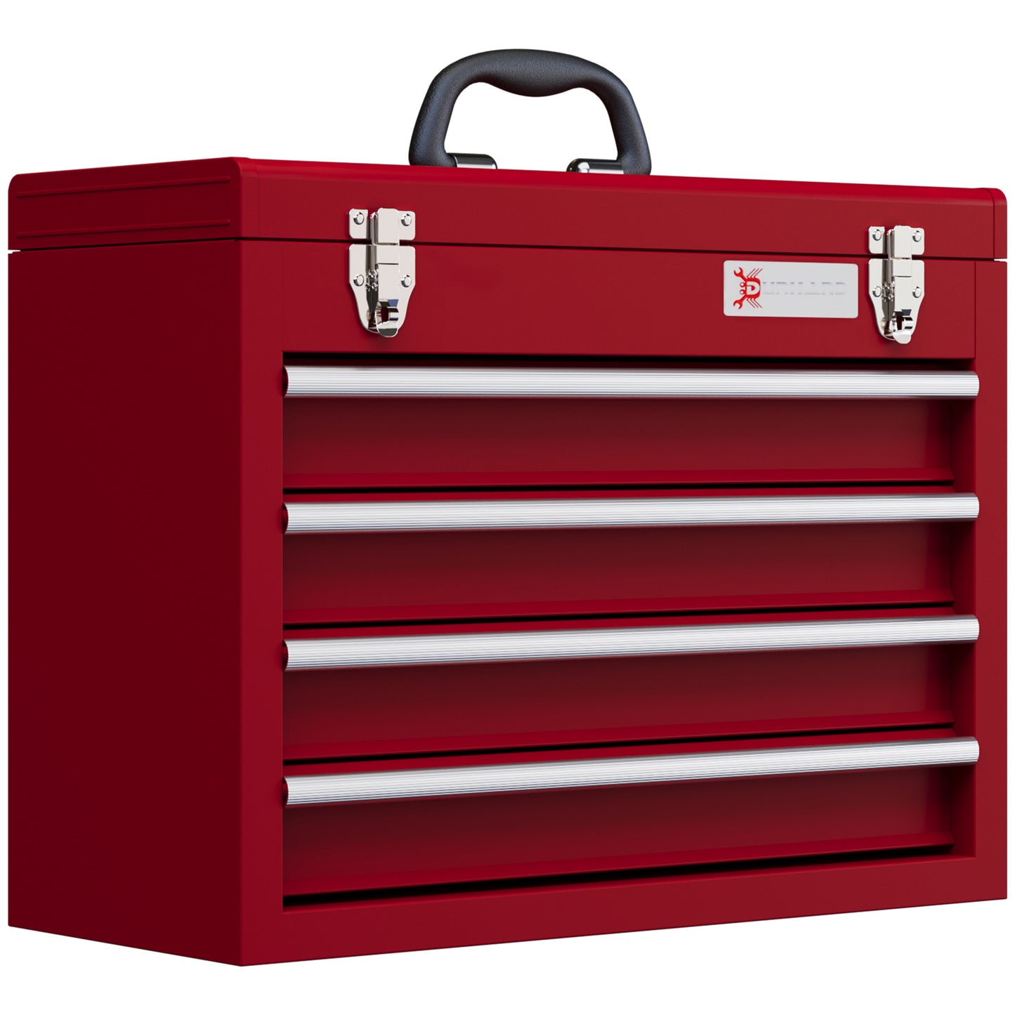 Photo of DURHAND Lockable Metal Tool Box, 4 Drawer Tool Chest with Latches, Handle, Ball Bearing Runners, Red in Red colour on a white background