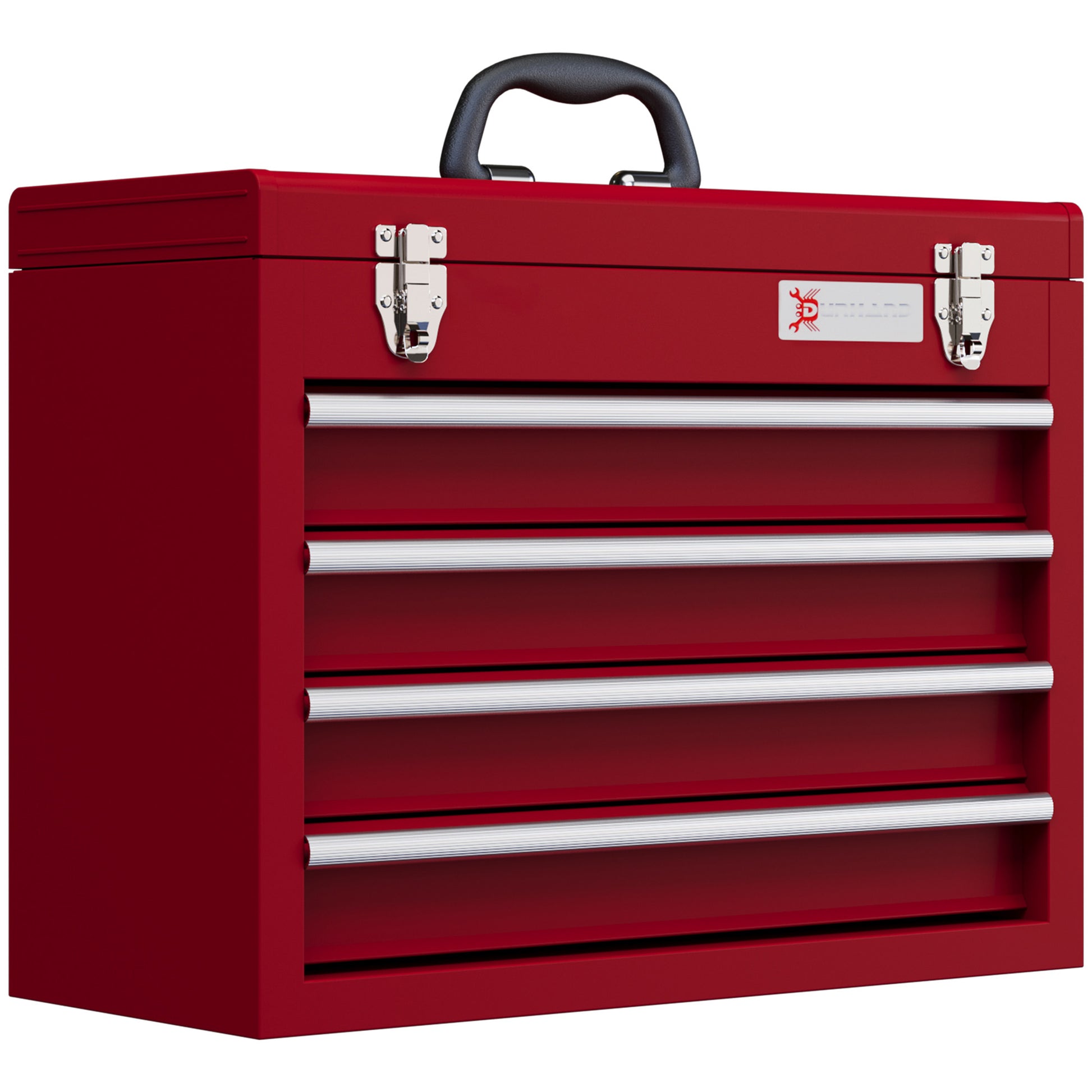 Photo of DURHAND Lockable Metal Tool Box, 4 Drawer Tool Chest with Latches, Handle, Ball Bearing Runners, Red in Red colour on a white background