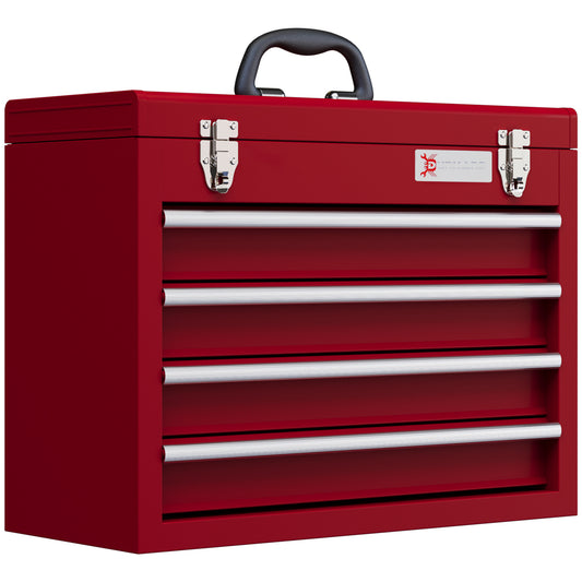 Photo of DURHAND Lockable Metal Tool Box, 4 Drawer Tool Chest with Latches, Handle, Ball Bearing Runners, Red in Red colour on a white background