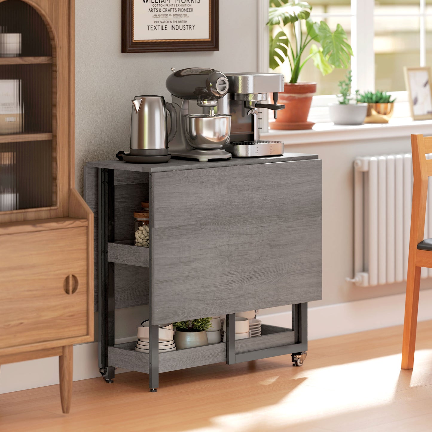 HOMCOM Four-Person Drop Leaf Table - Grey Wood-Effect