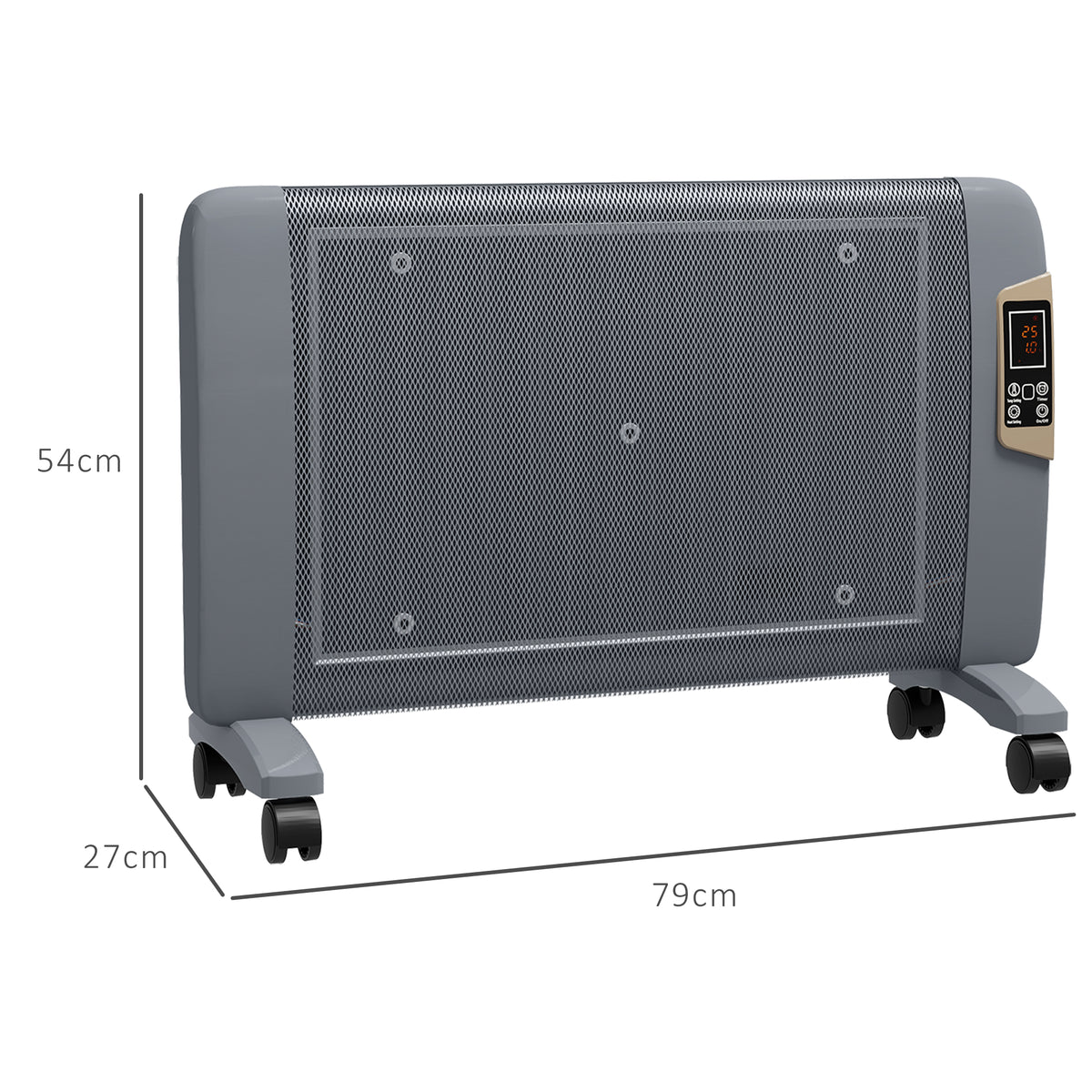 HOMCOM grey space heater with mesh front, control panel and caster wheels; 79 cm wide
