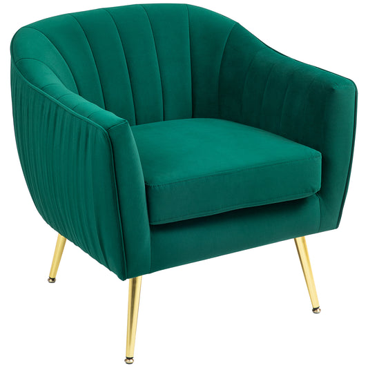 Photo of HOMCOM Velvet-Feel Shell Back Accent Chair - Green in Green colour on a white background
