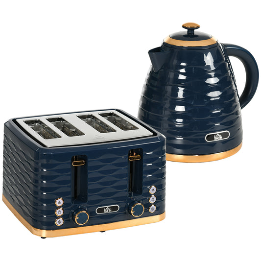 Photo of HOMCOM 3000W 1.7L Rapid Boil Kettle & 4 Slice Toaster, Kettle and Toaster Set with 7 Browning Controls and Crumb Tray, Blue in Blue colour on a white background