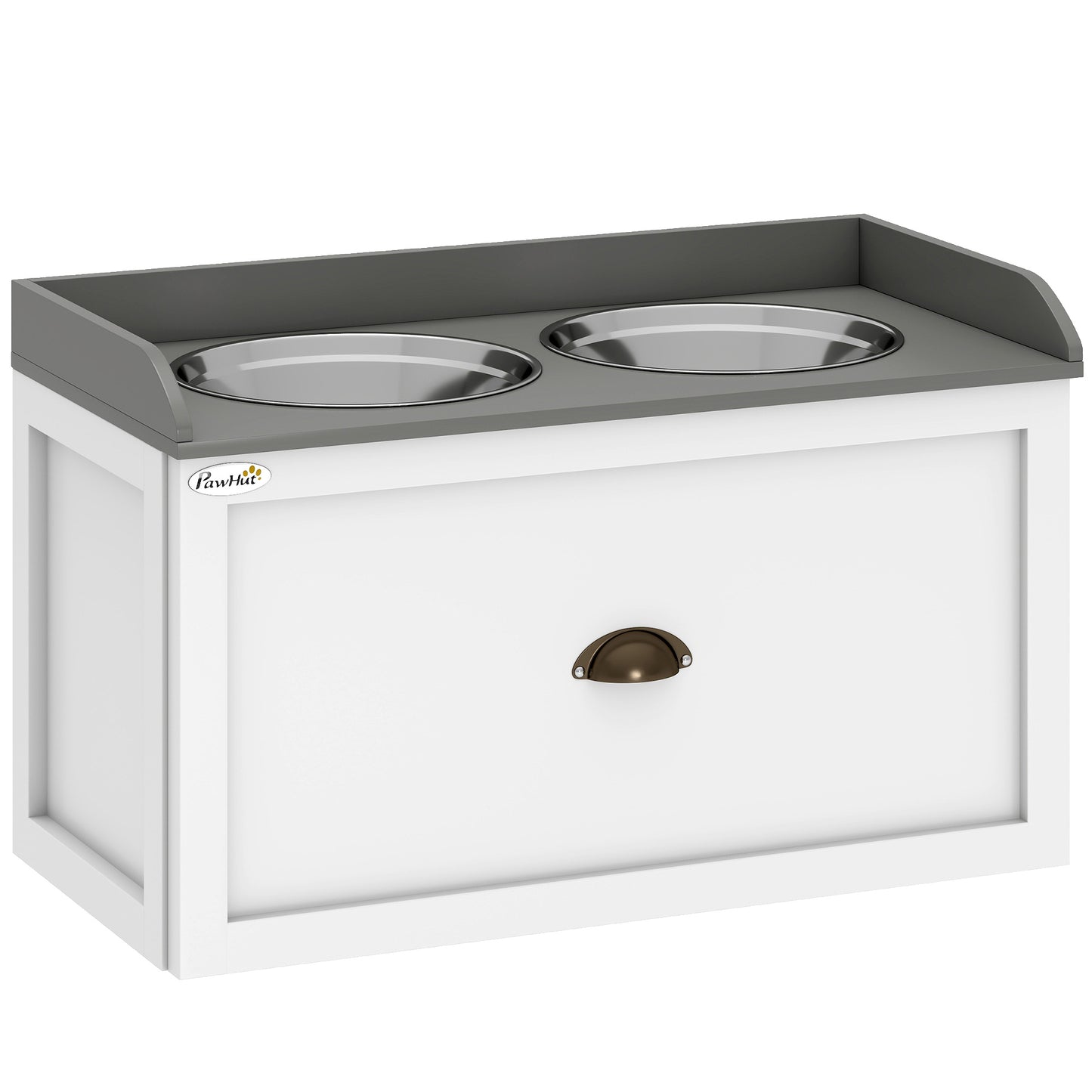 Photo of PawHut Stainless Steel Raised Dog Bowls, with 21L Storage Drawer for Large Dogs and Cats - White in White colour on a white background