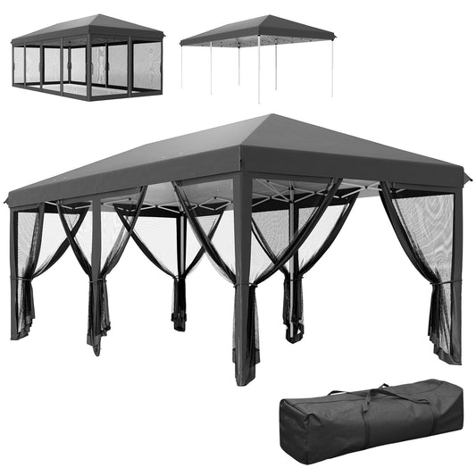 Photo of Outsunny 3 x 6m Pop Up Gazebo, Outdoor Canopy Shelter, Marquee Party Wedding Tent with 6 Mesh Walls and Carry Bag, Black in Black colour on a white background