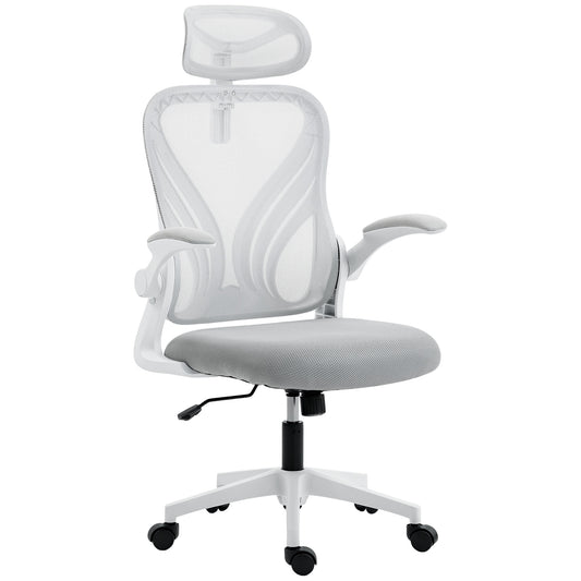 Photo of HOMCOM Ergonomic Office Chair with Foldable Backrest, 2D Headrest - Light Grey in Grey colour on a white background