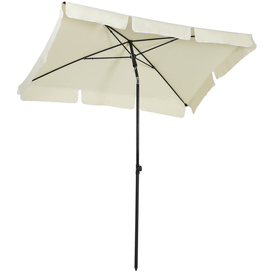 Photo of Outsunny 2 x 1.3m Garden Parasol Umbrella, Outdoor Market Table Umbrella with Ruffles & Aluminium Pole, Rectangular Tilting Parasol Sun Shade Canopy, Cream White in White colour on a white background