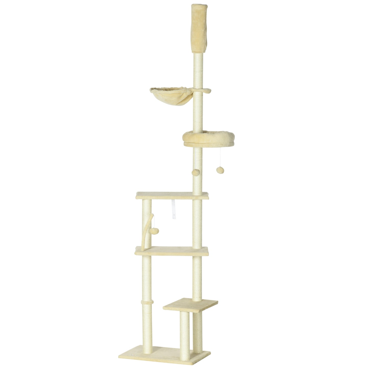 Photo of PawHut 230-250cm Floor-to-Ceiling Climbing Cat Tree Tower - Beige in Beige colour on a white background