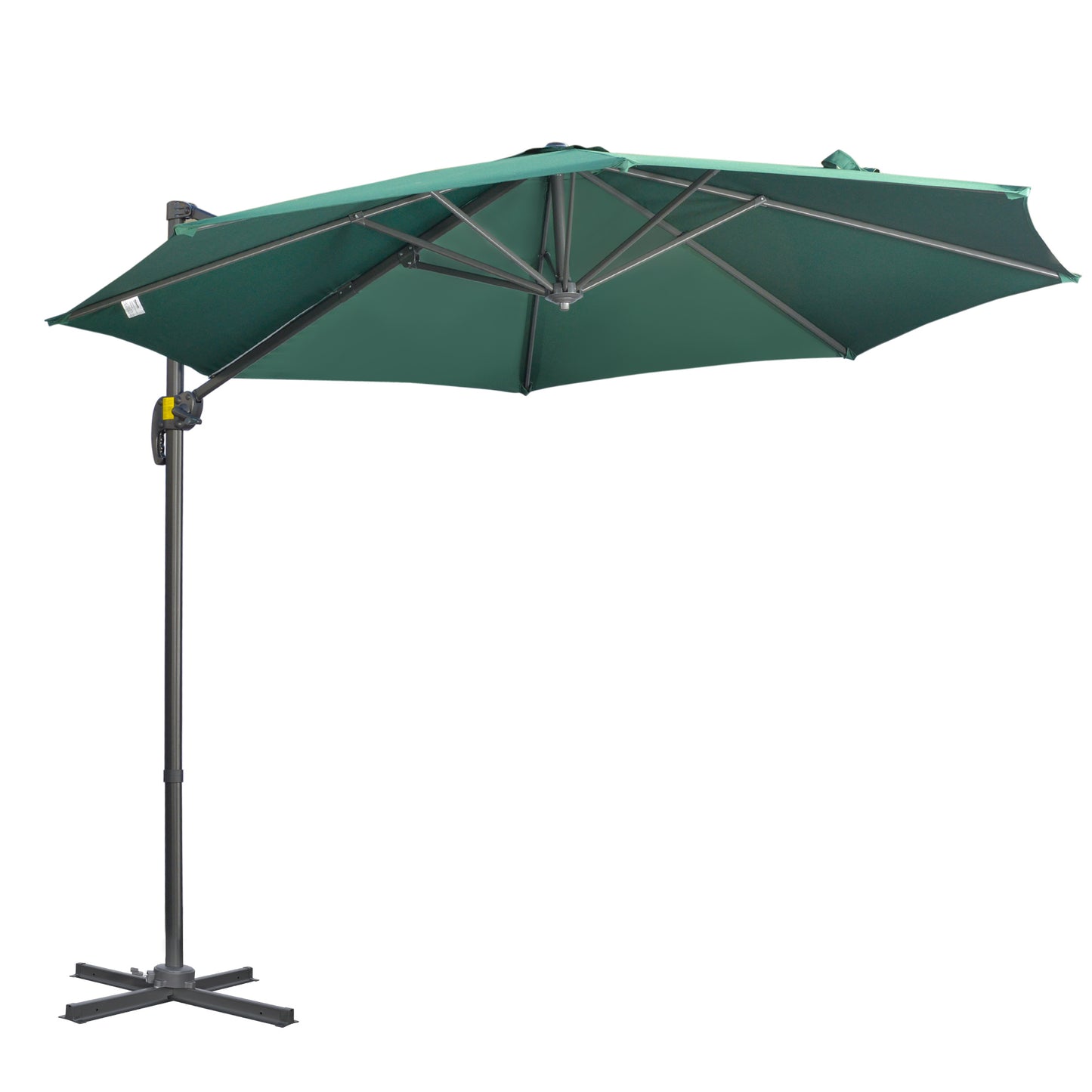 Photo of Outsunny 3 x 3(m) Cantilever Parasol with Cross Base, Garden Umbrella with 360° Rotation, Crank Handle and Tilt for Outdoor, Patio, Green in Green colour on a white background